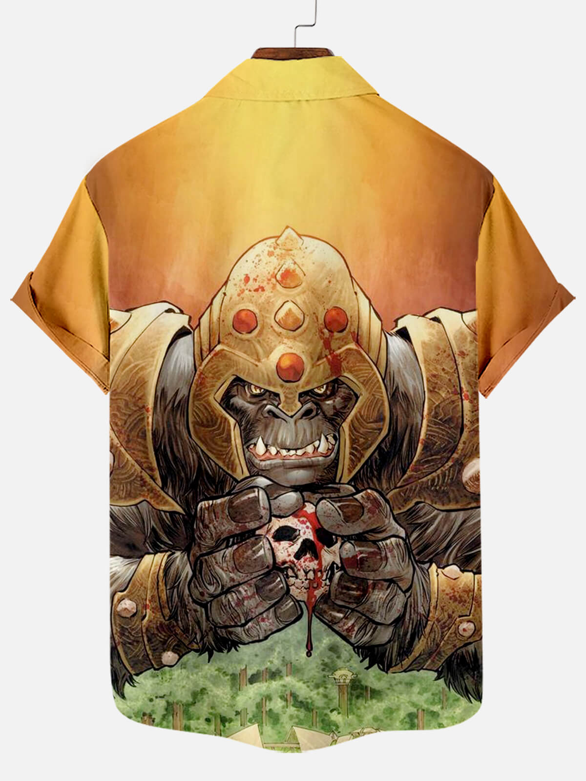 Halloween Orangutan Skull Print Short Sleeve Shirt