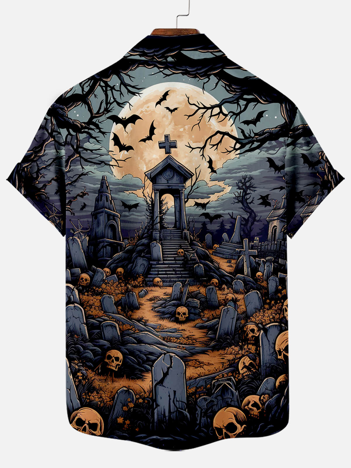 Halloween Tombstone Illustration Pattern Men's Short Sleeve Shirt
