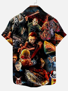 Halloween Horror Movie Character Print Short Sleeve Shirt