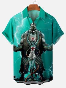 Halloween Monsters and Nurse Print Short Sleeve Shirt