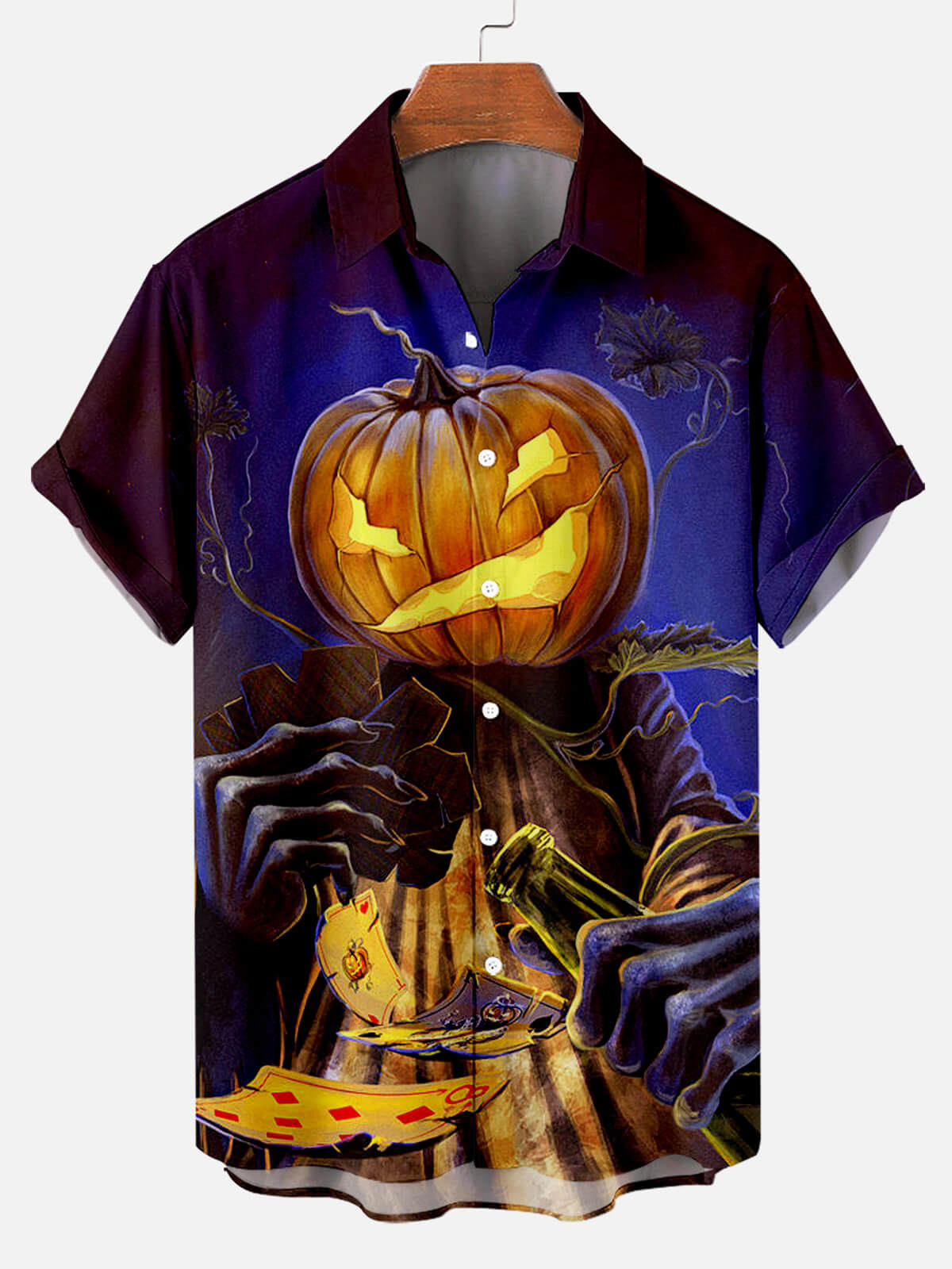 Halloween Fun Pumpkin Beer Poker Short Sleeve Shirt
