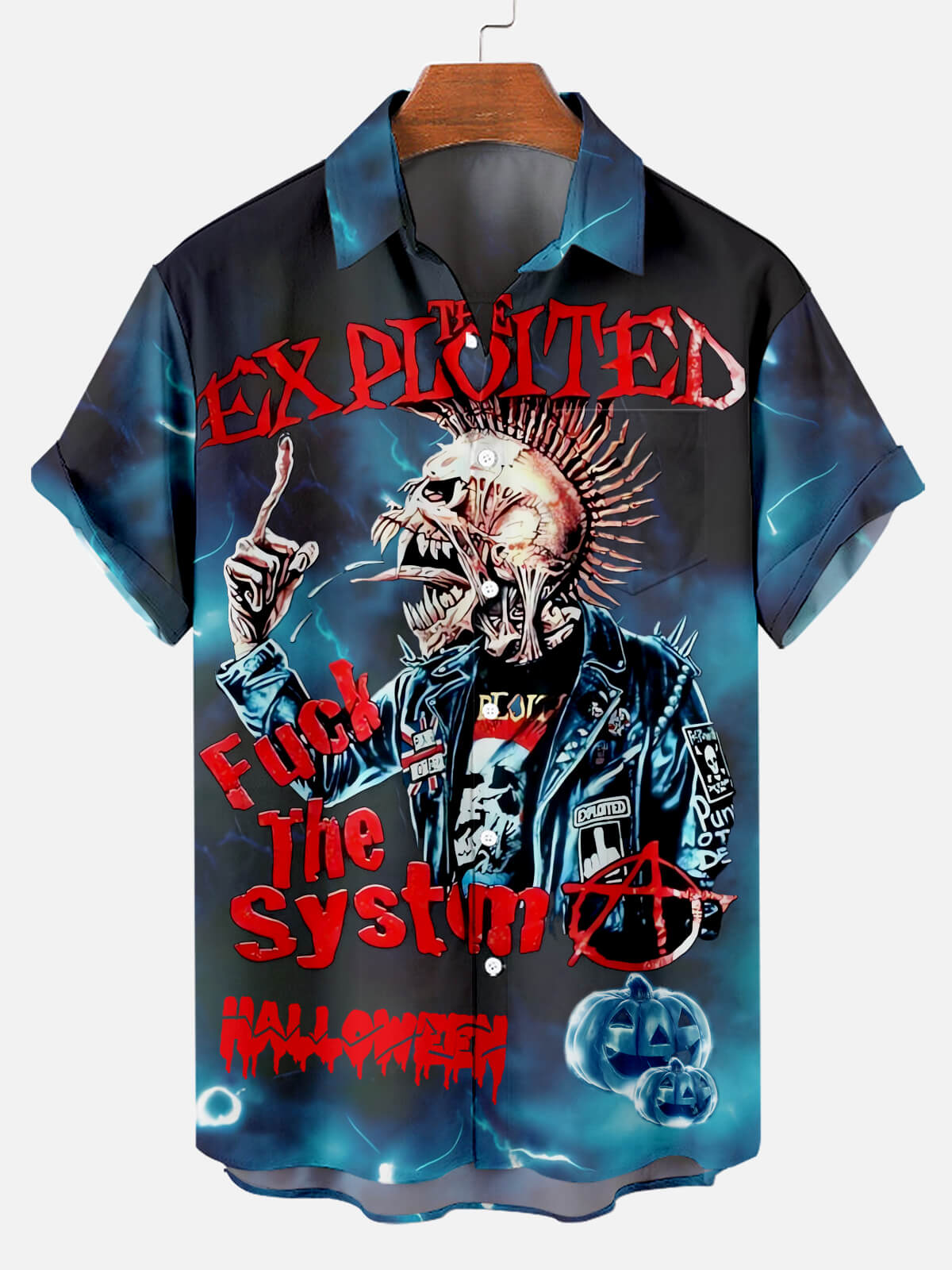 Halloween Skull Monster Print Men's Short Sleeve Shirt