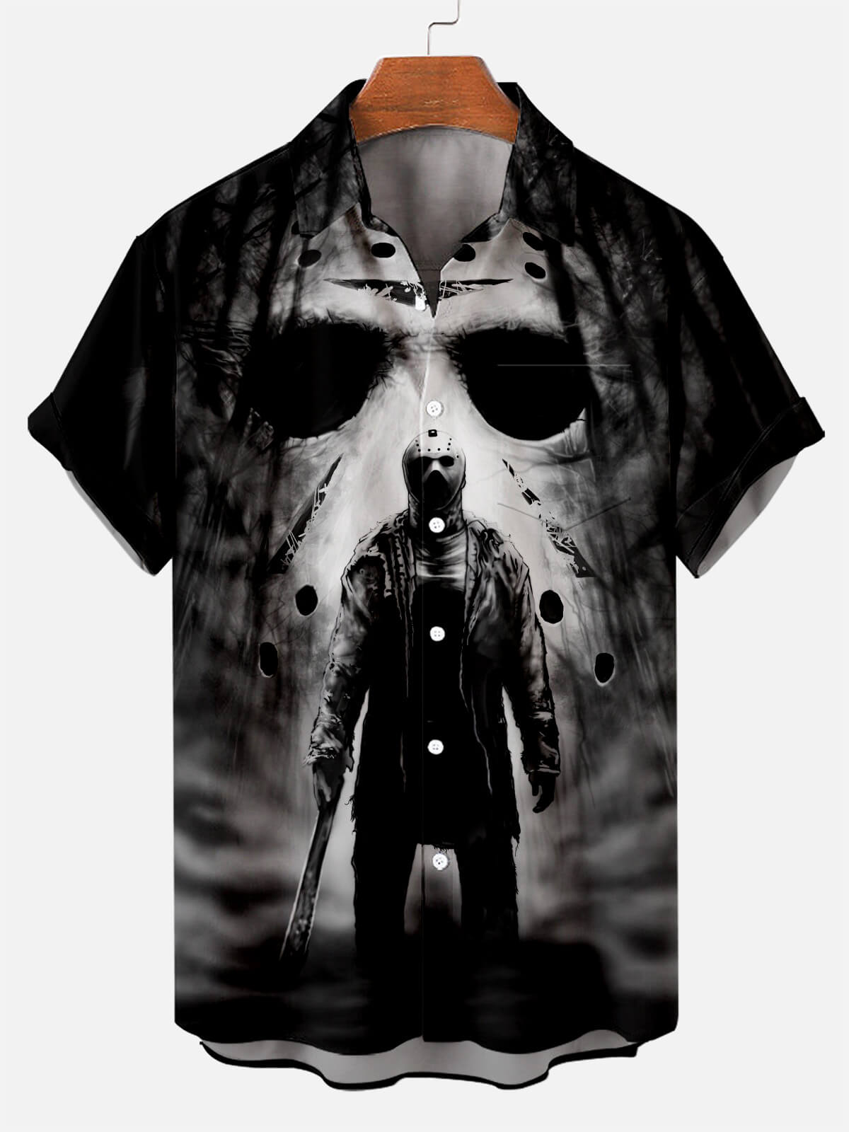 Men's Horror Mask Man Print Short Sleeve Shirt