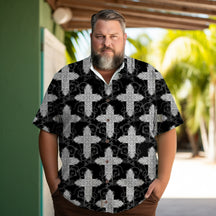 Unique Cross Graphic printed  Men's  Plus Size Short Sleeve Shirt