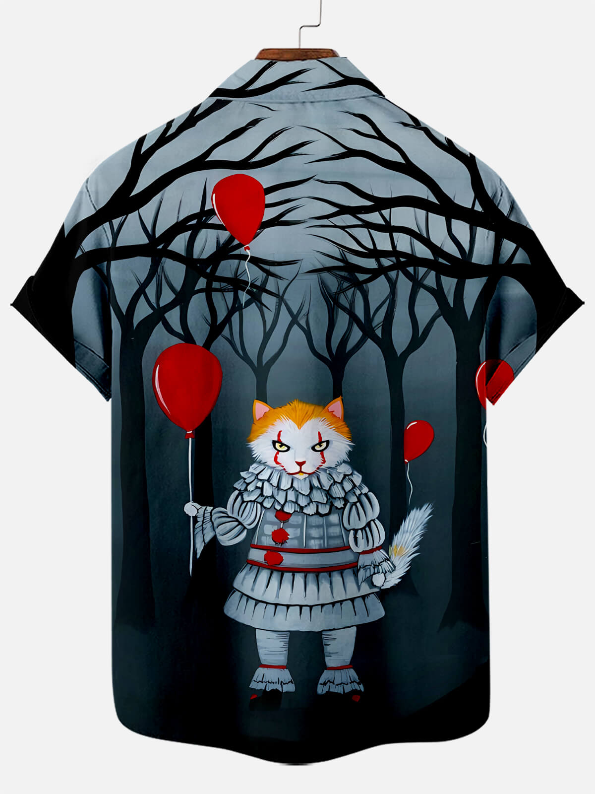 Halloween Clown Cat Print Short Sleeve Shirt