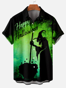 Halloween Scary Witch Print Men's Short Sleeve Shirt