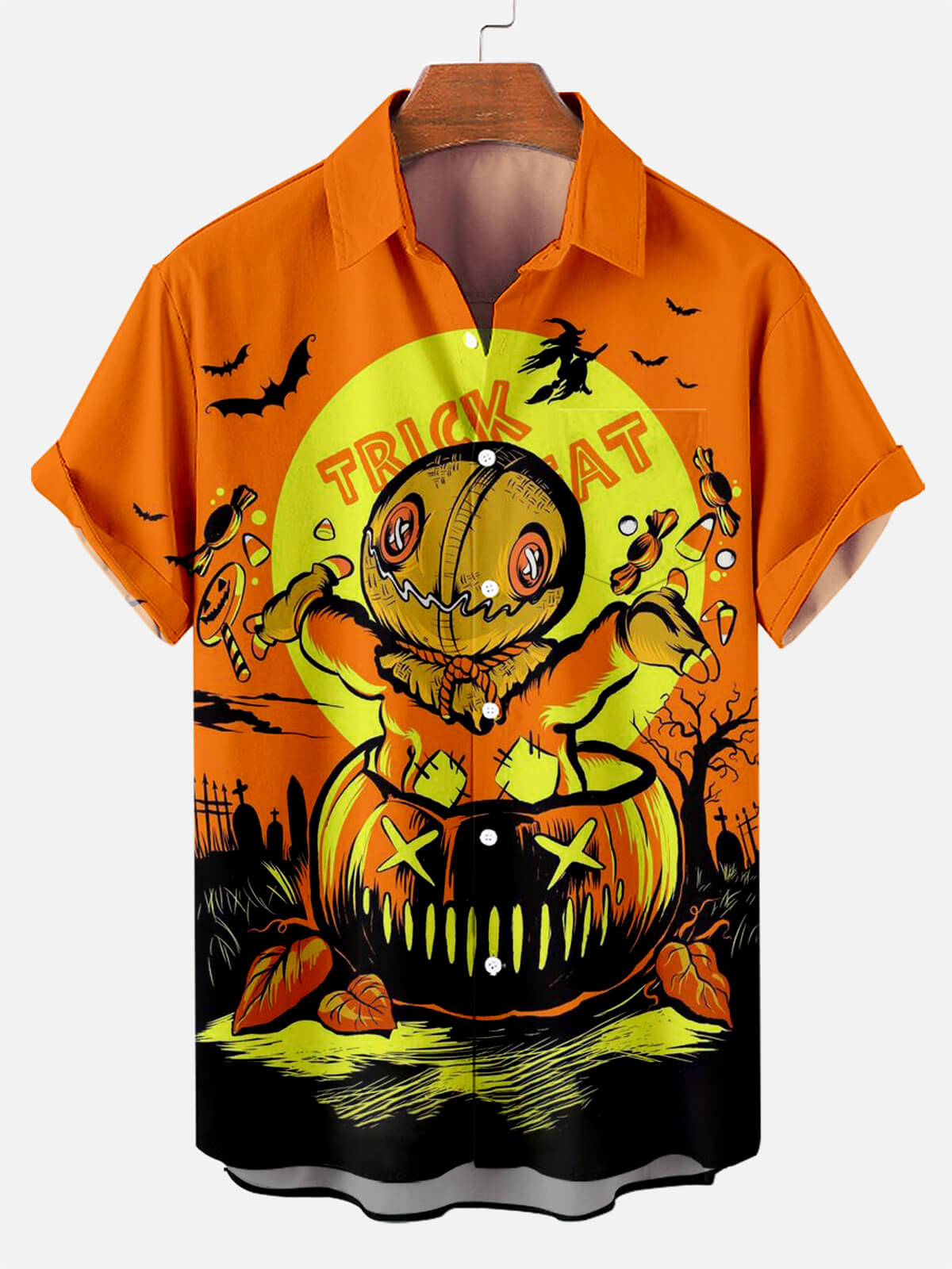Halloween Trick or Treat Pumpkin Print Men's Short Sleeve Shirt