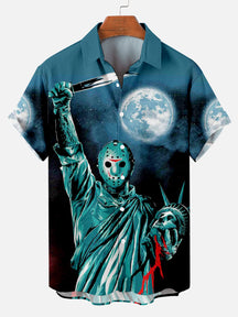 Halloween Horror Movie Character Liberty Print Men's Short Sleeve Shirt