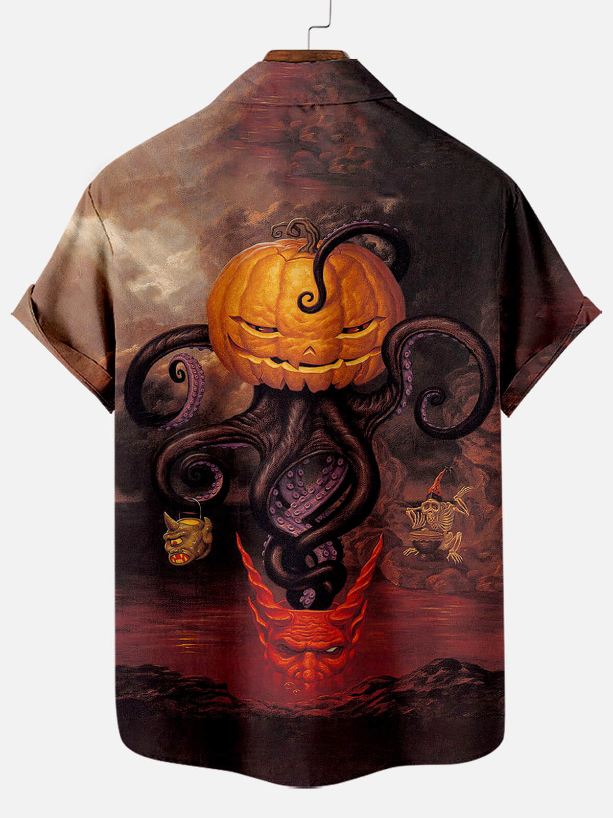 Halloween Pumpkin Octopus Scary Monster Short Sleeve Shirt