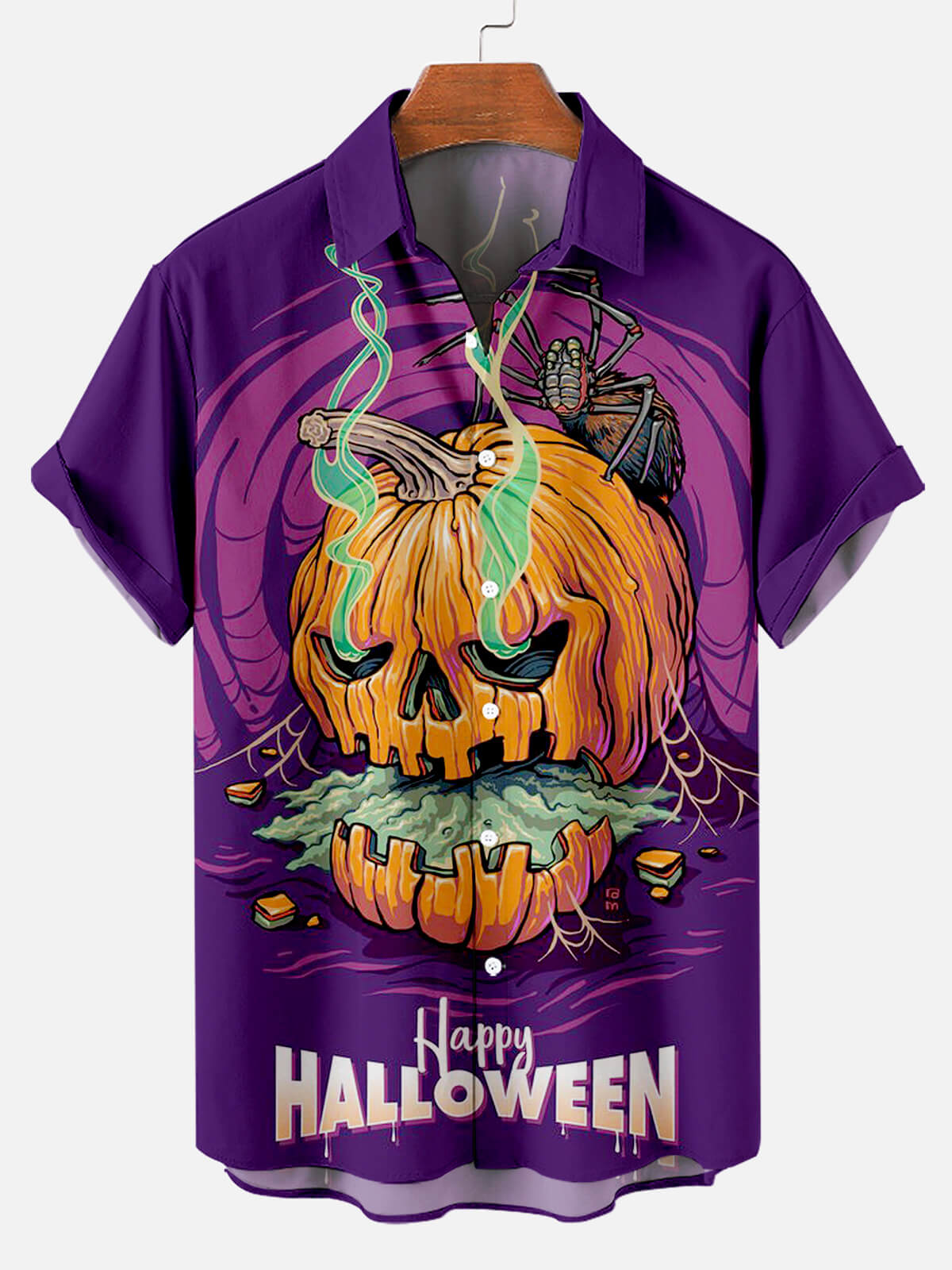 Halloween Illustration Print Men's Short-Sleeved Shirt