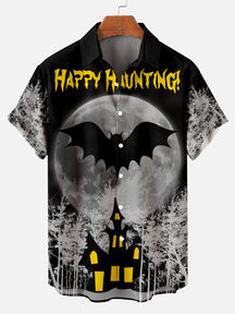 Halloween Bat Fortress Print Men's Short Sleeve Shirt