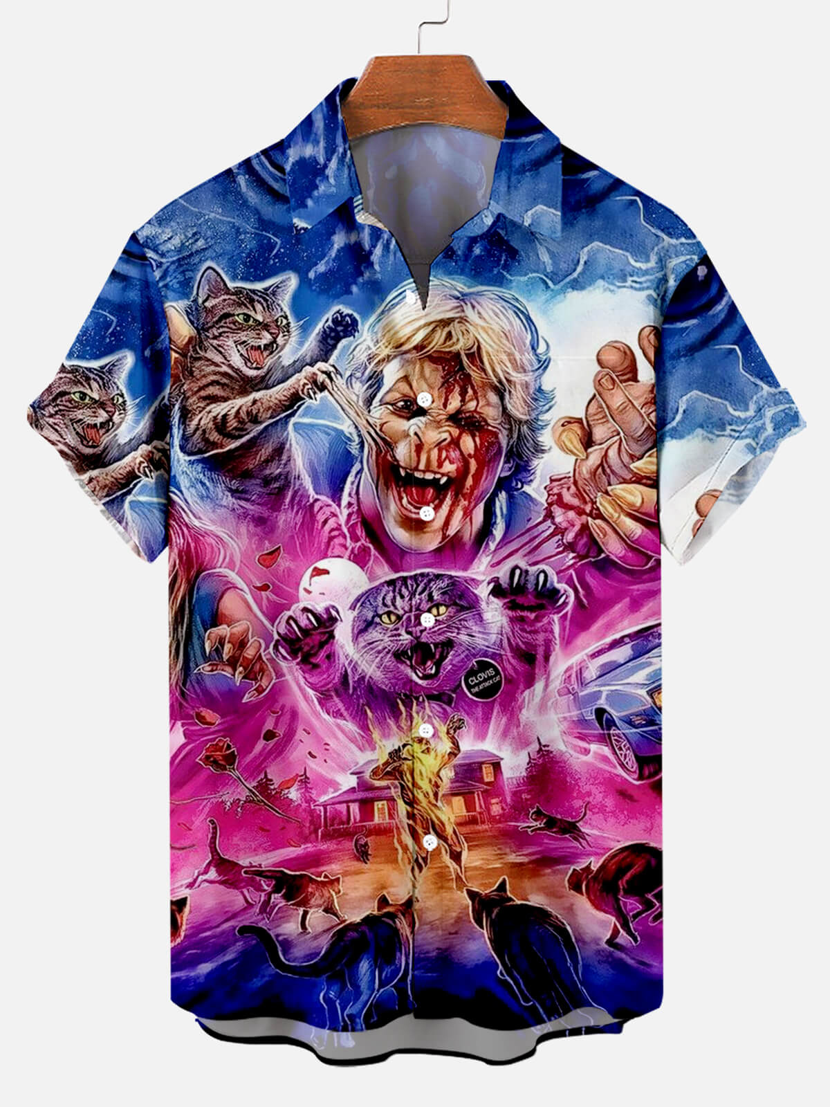 Halloween Cat Pattern Men's Short Sleeve Shirt