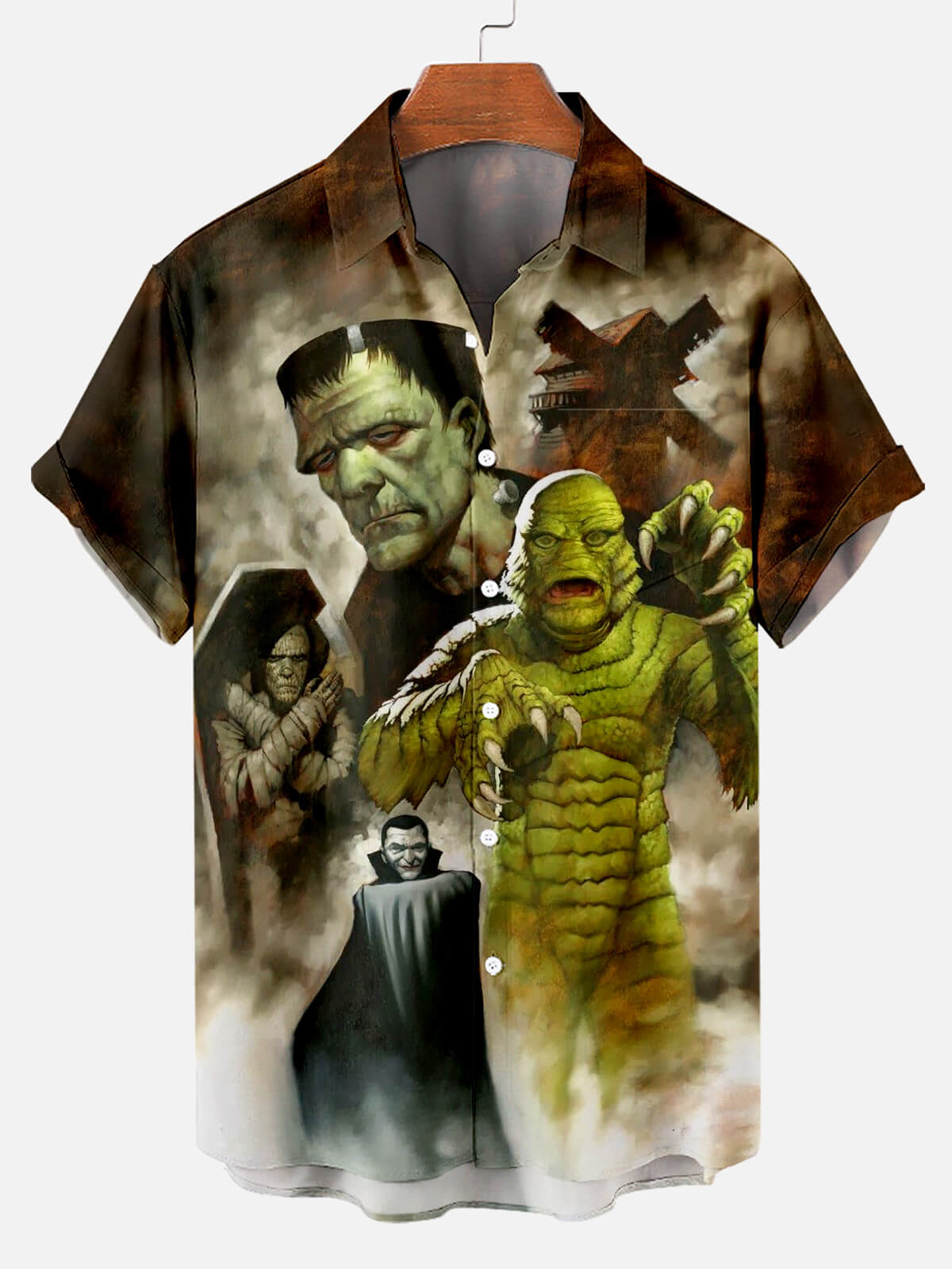 Men's Scary Monster Lapel Short Sleeve Shirt