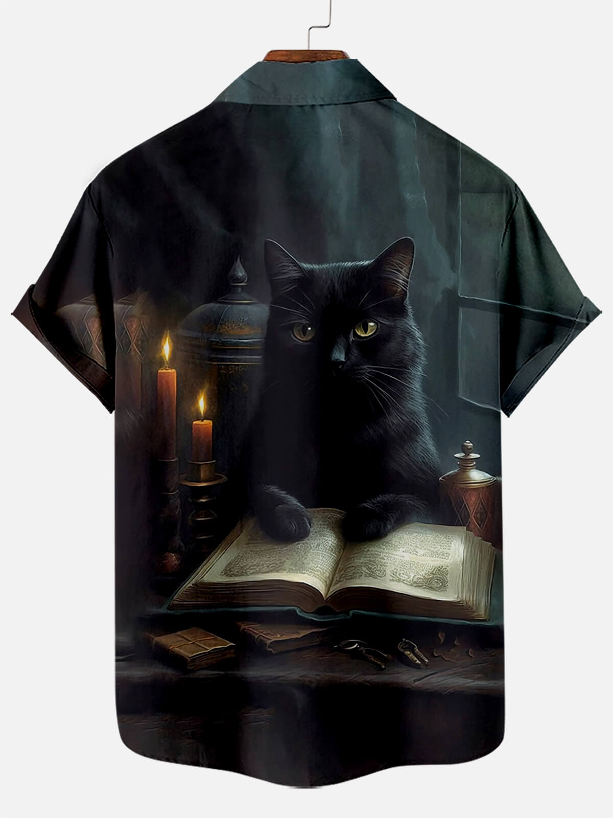 Halloween Black Cat Print Short Sleeve Shirt