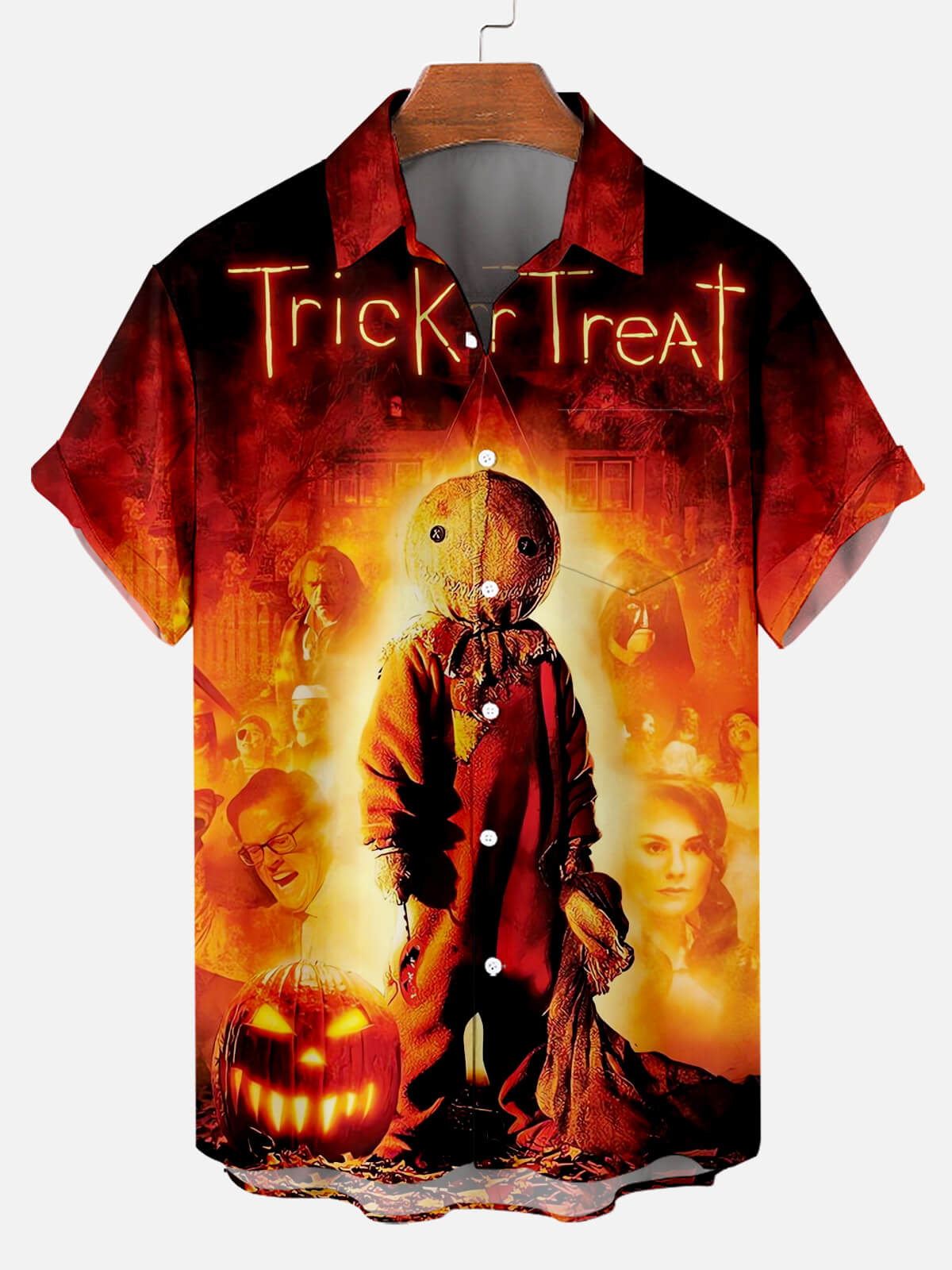 Halloween Movie Character Print Short Sleeve Shirt