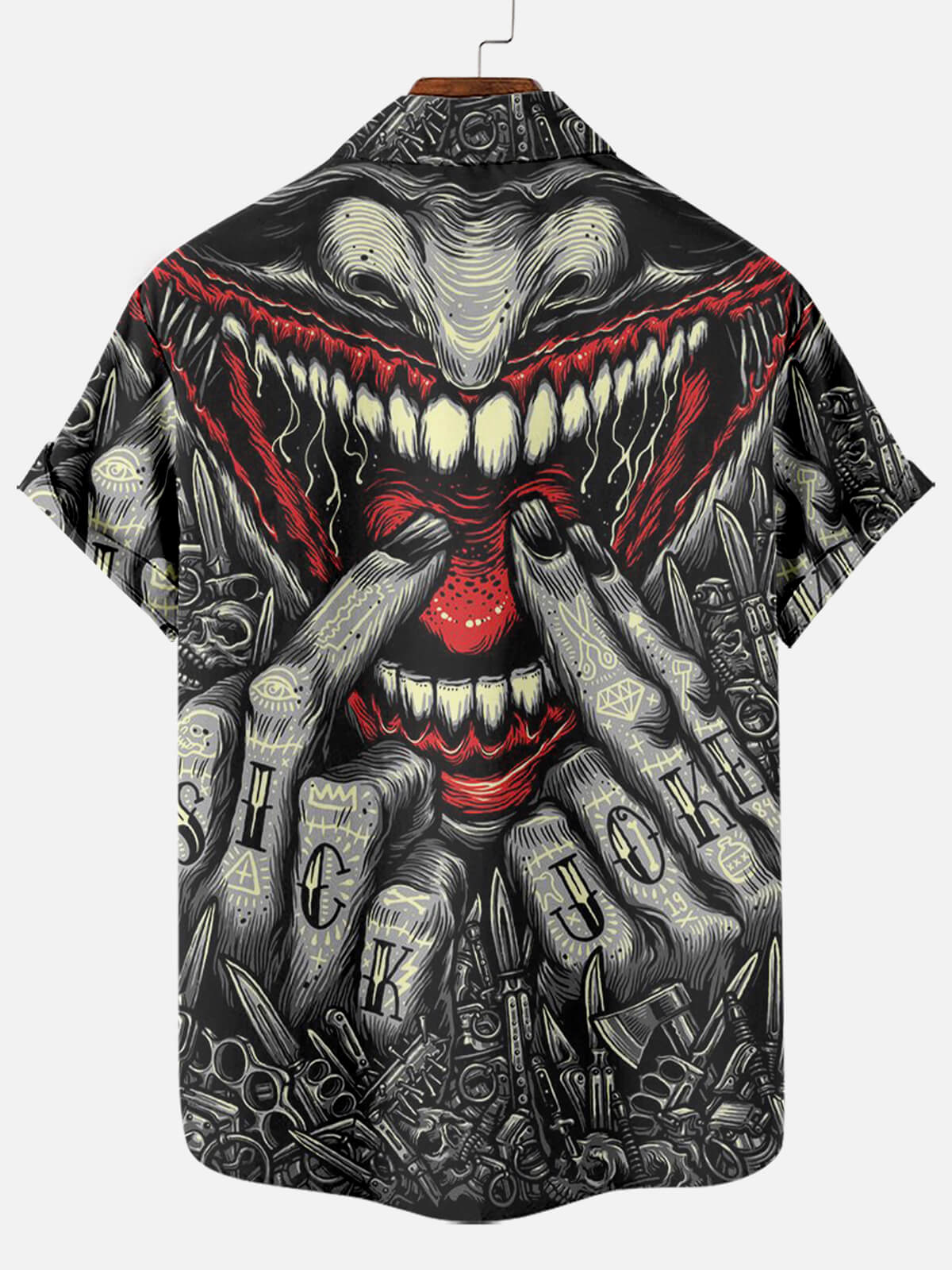 Halloween Evil Big Mouth Illustration Pattern Men's Short Sleeve Shirt