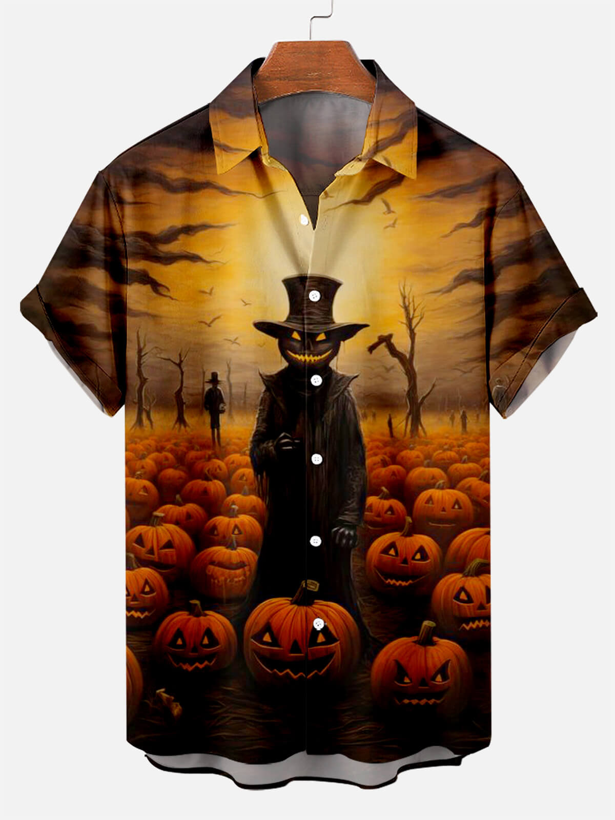 Halloween Pumpkin Scarecrow Scary Print Short Sleeve Shirt