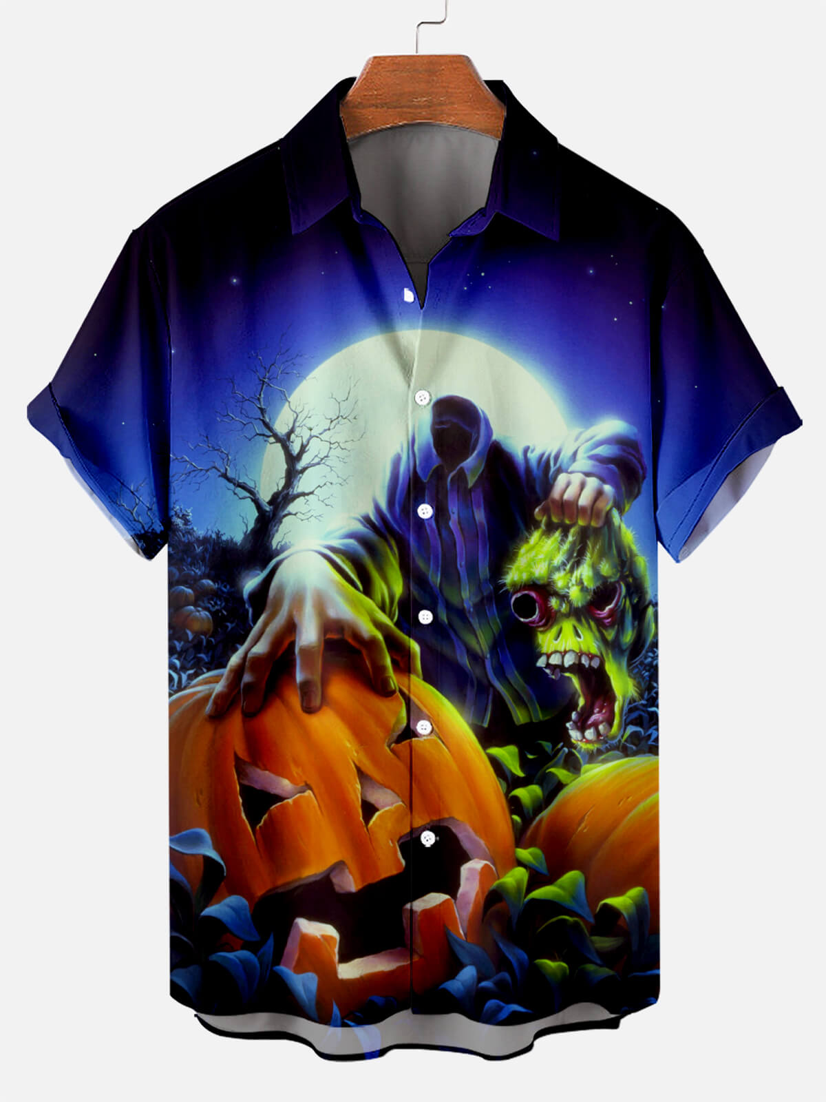 Halloween Scary Pumpkin Print Short Sleeve Shirt