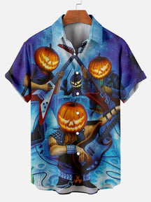 Halloween Pumpkin Head Musical Short Sleeve Shirt