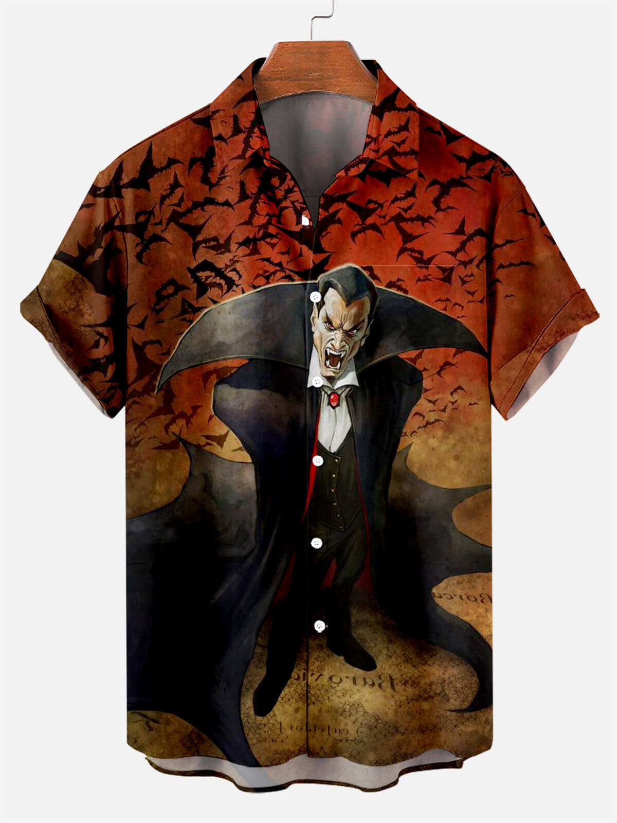 Men's Vampire Bat Print Short Sleeve Shirt