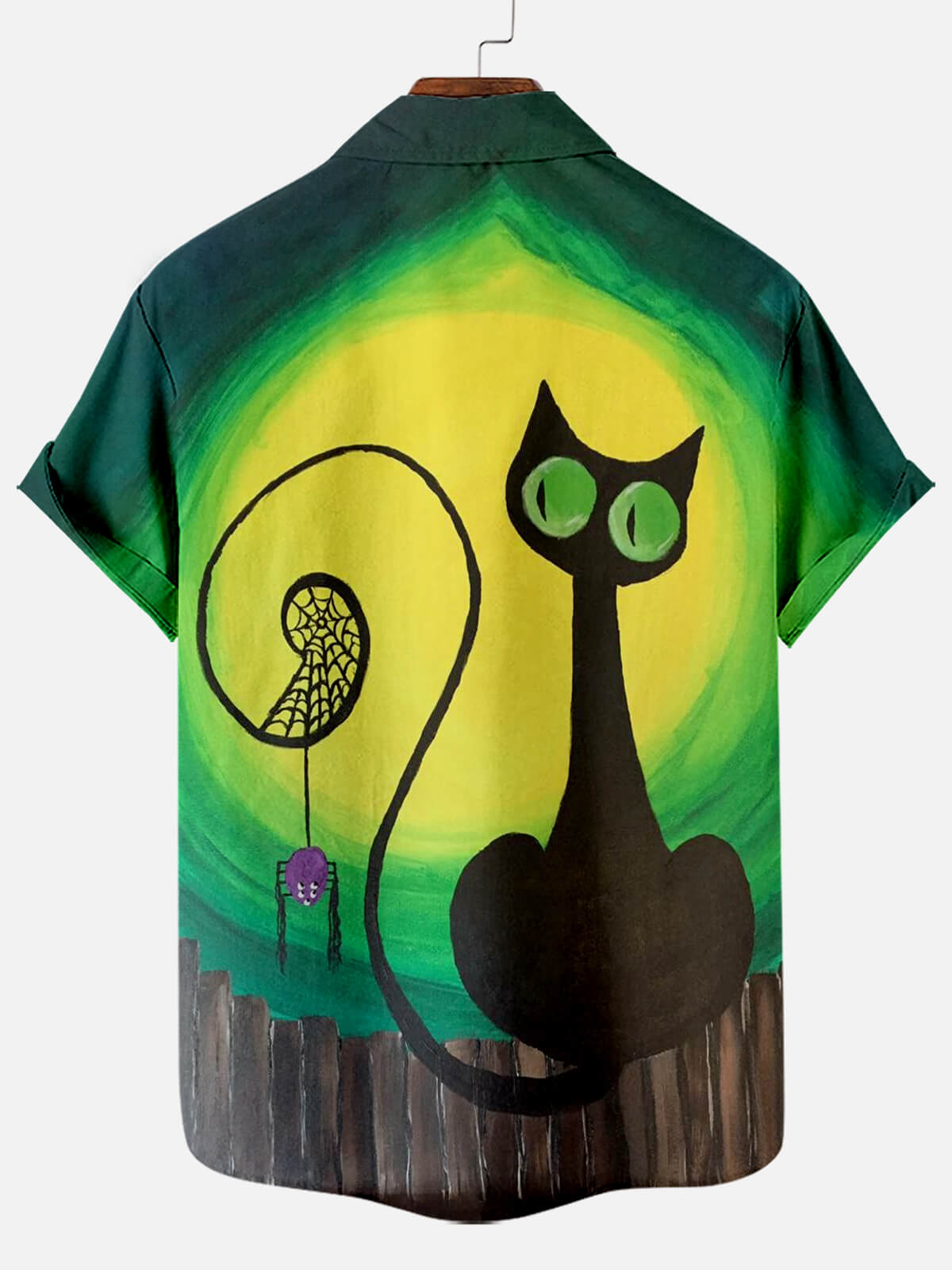 Halloween Ombre Black Cat Print Short Sleeve Shirt