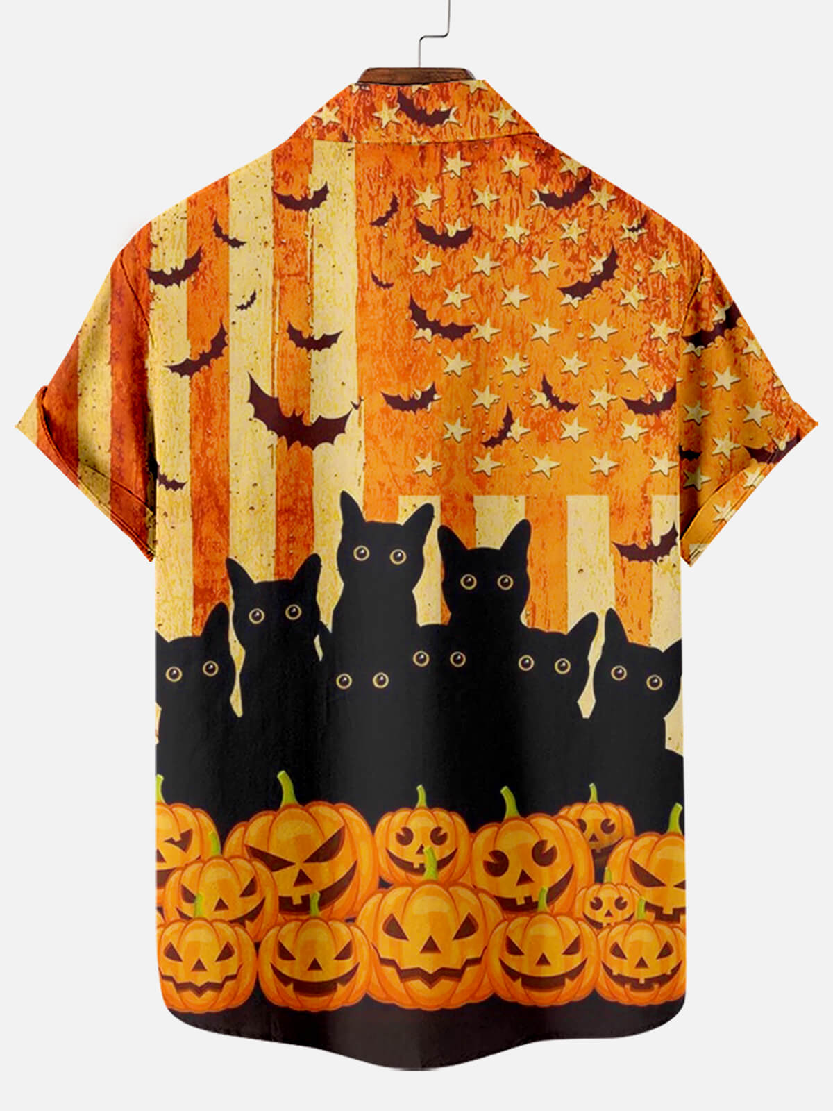 Halloween Bat Flag Black Cat Pumpkin Print Men's Short Sleeve Shirt