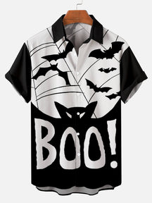 Halloween Bat Print Men's Short Sleeve Shirt