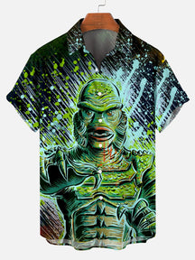 Halloween Horror Movie Character Monster Print Men's Short Sleeve Shirt