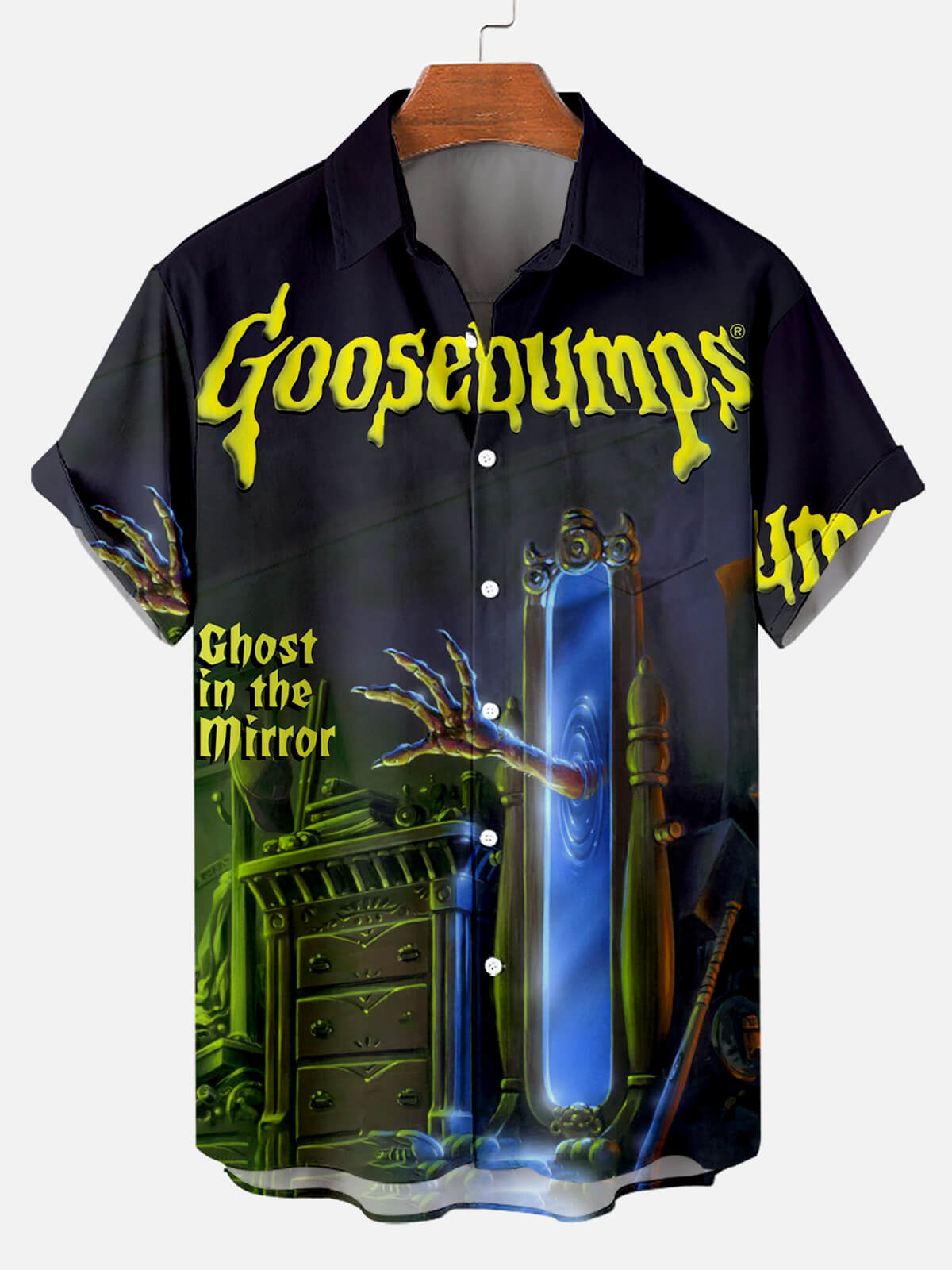 Halloween Ghost In The Mirror Print Men's Short Sleeve Shirt