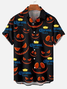Halloween Pumpkin Lantern Print Men's Drinking Shirt
