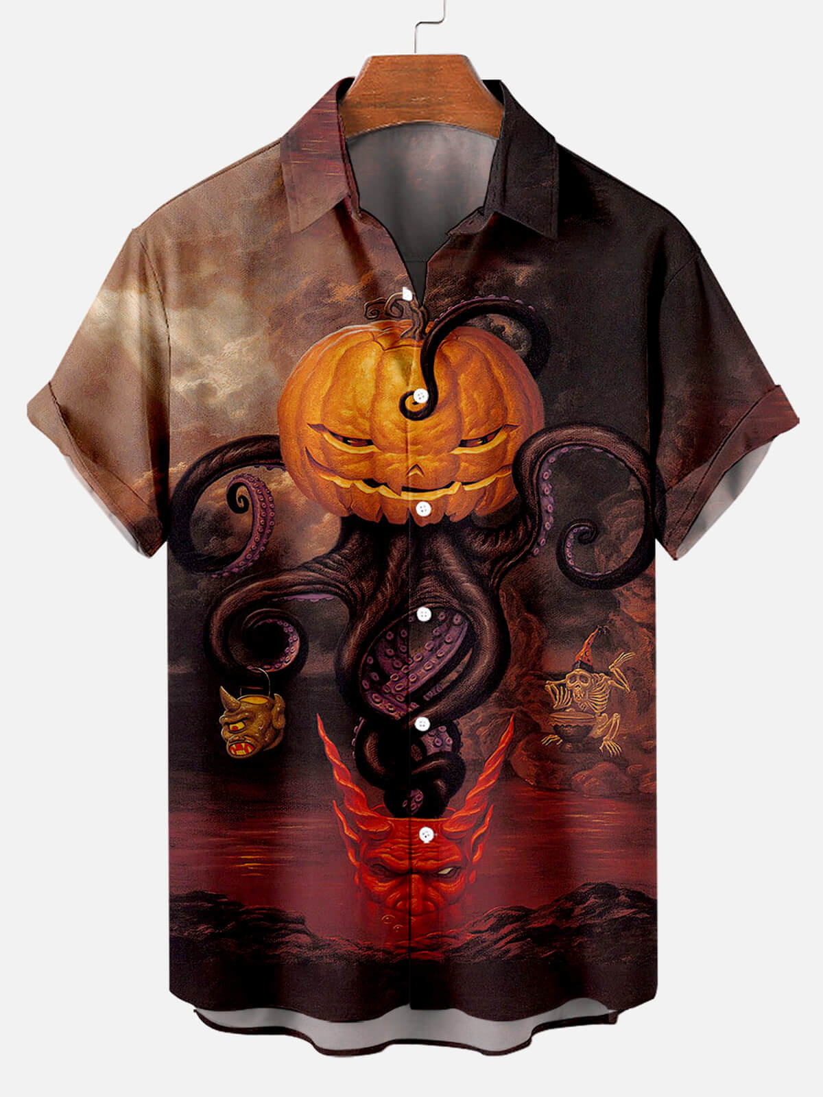 Halloween Pumpkin Octopus Scary Monster Short Sleeve Shirt