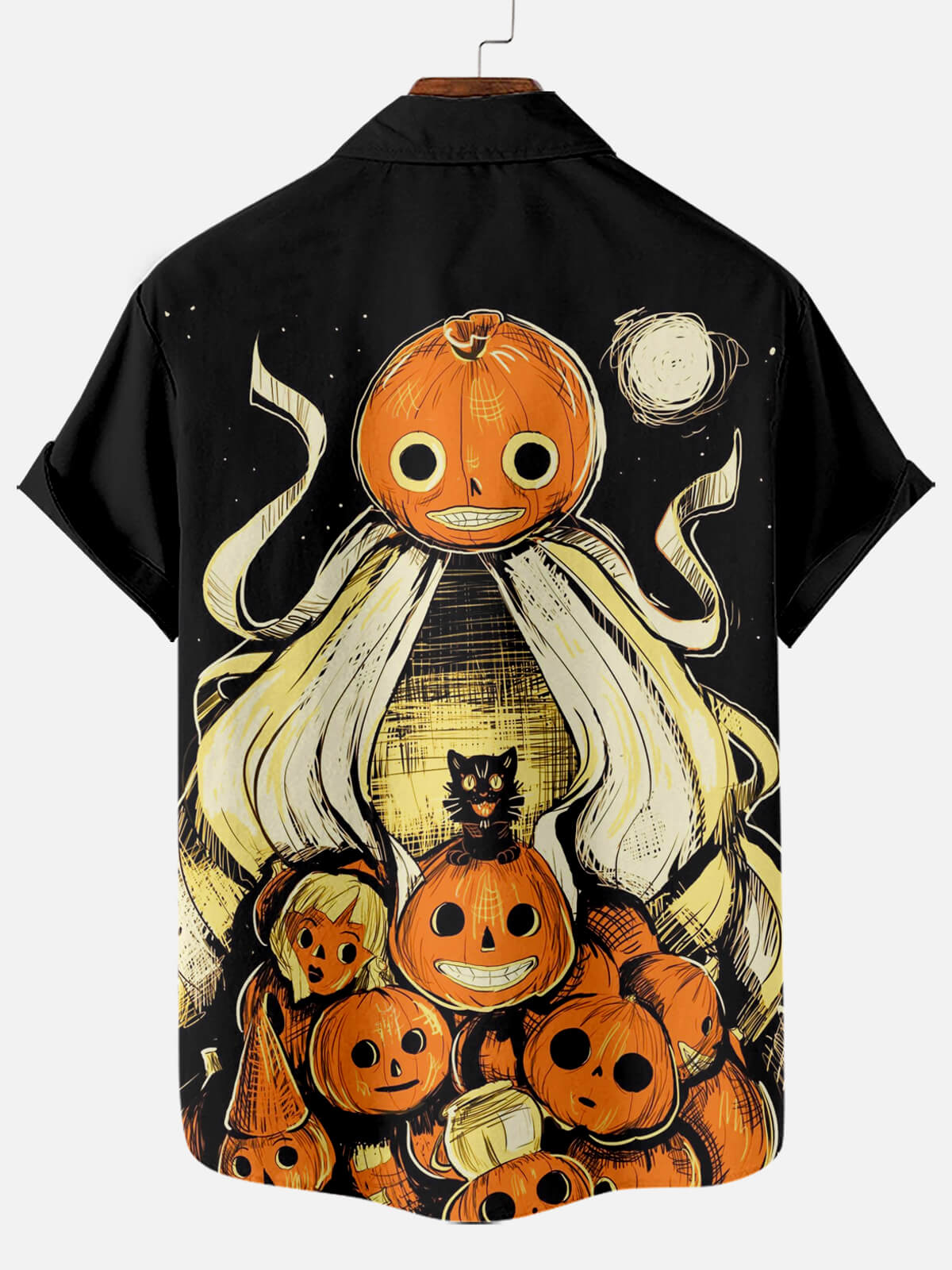 Halloween Pumpkin Ghost Print Men's Short Sleeve Shirt