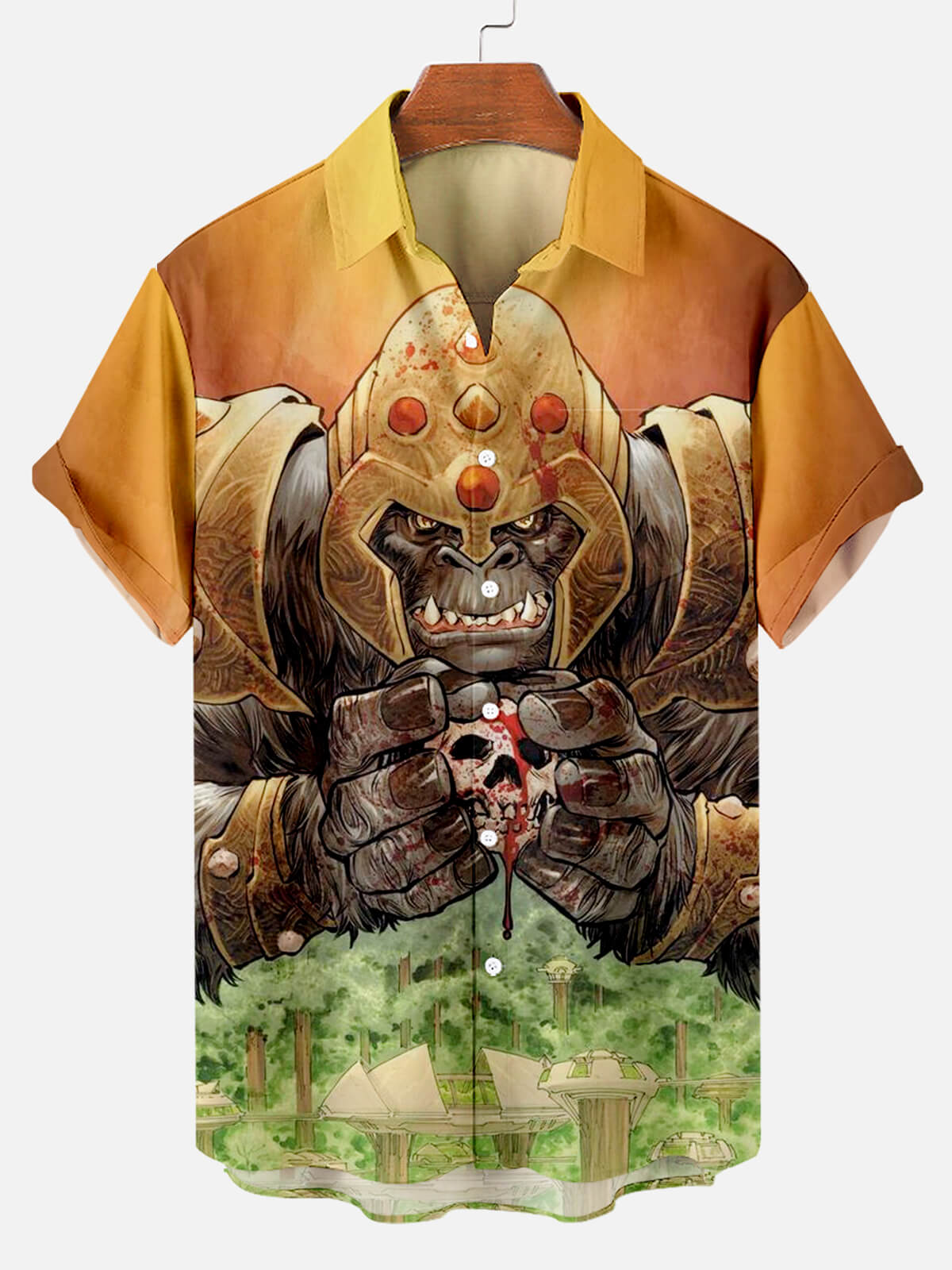 Halloween Orangutan Skull Print Short Sleeve Shirt