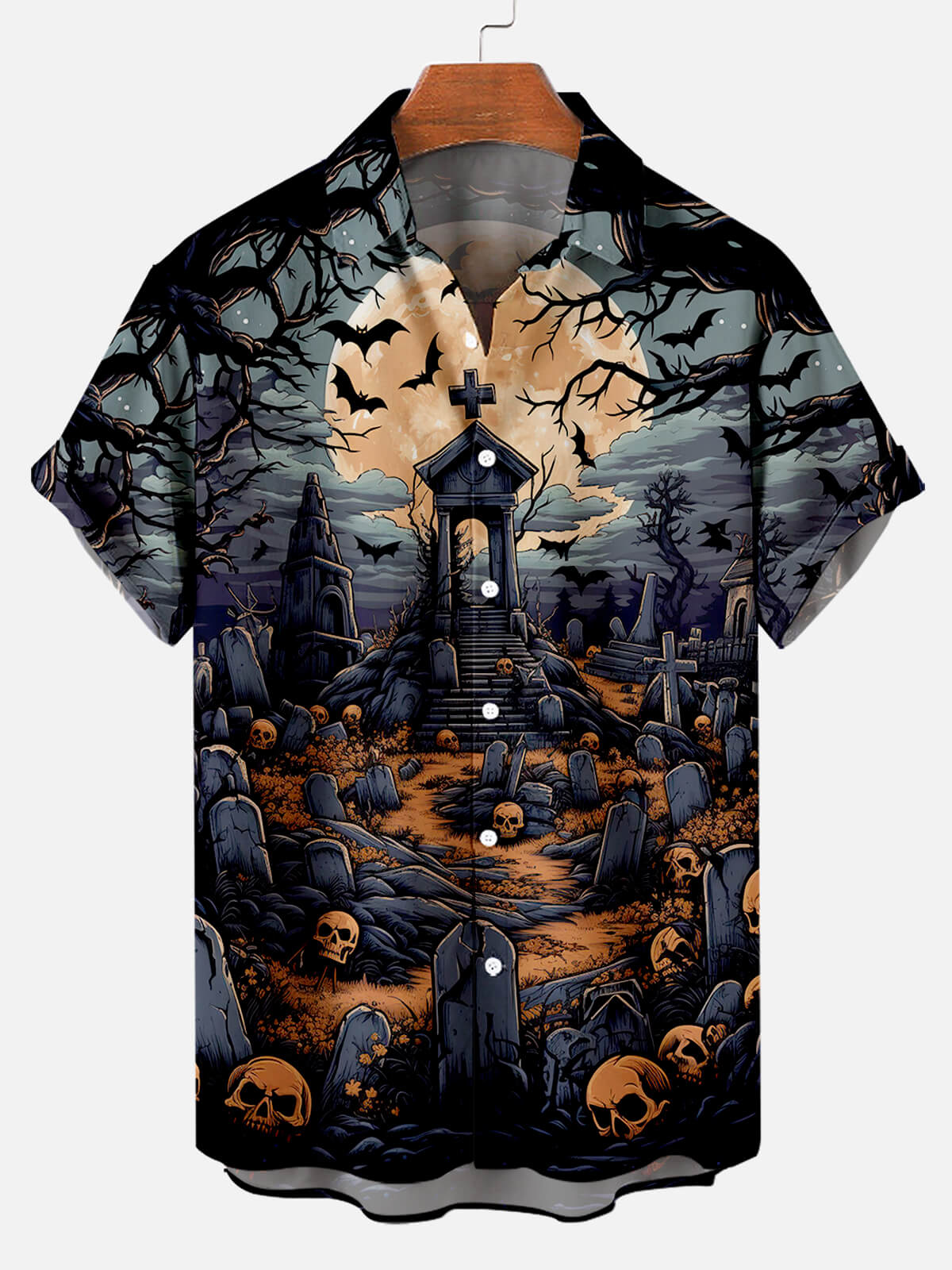 Halloween Tombstone Illustration Pattern Men's Short Sleeve Shirt