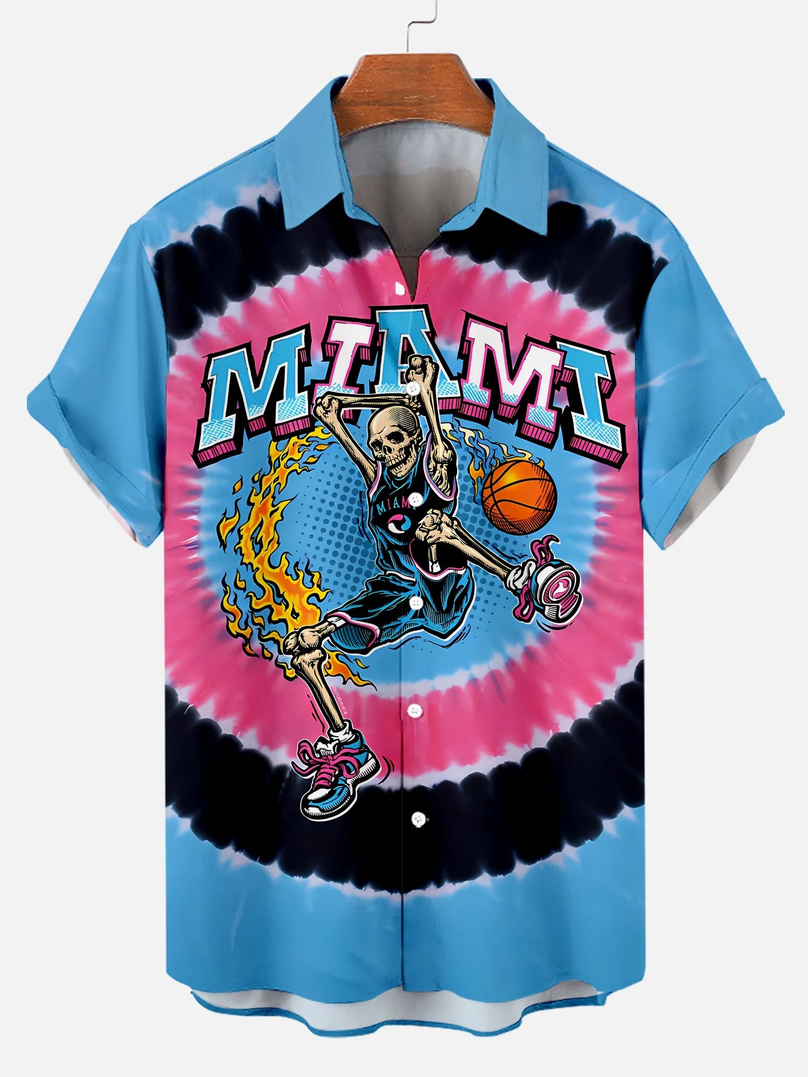 Men's Basketball Slam Dunk Tie Dye Printed Plus Size Short Sleeve Shirt